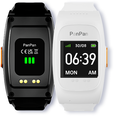 PanPan watch home screen view and heart rate monitor on the back